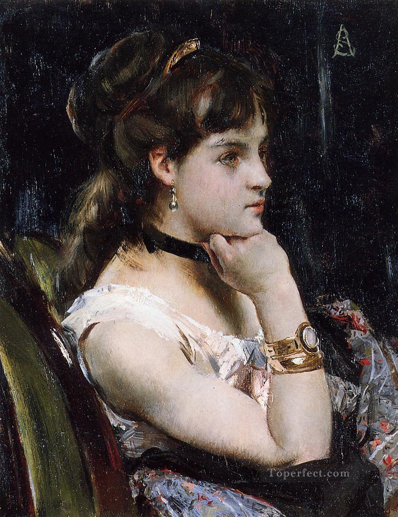 Woman Wearing a Bracelet lady Belgian painter Alfred Stevens Oil Paintings